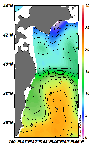 AMSRによる2025年2月1日の房総から道東沖合の海面水温2℃台から20℃台となっている