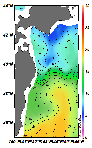 AMSRによる2025年2月4日の房総から道東沖合の海面水温5℃台から19℃台となっている