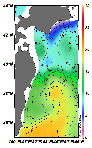 AMSRによる2025年2月5日の房総から道東沖合の海面水温2℃台から19℃台となっている