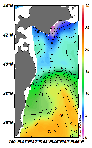 AMSRによる2025年2月10日の房総から道東沖合の海面水温2℃台から20℃台となっている