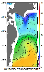 AMSRによる2025年2月11日の房総から道東沖合の海面水温3℃台から19℃台となっている