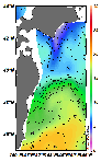 AMSRによる2025年2月12日の房総から道東沖合の海面水温3℃台から19℃台となっている