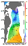 AMSRによる2025年2月14日の房総から道東沖合の海面水温2℃台から20℃台となっている