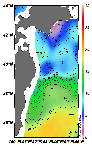 AMSRによる2025年2月16日の房総から道東沖合の海面水温2℃台から18℃台となっている