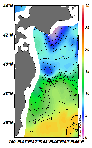 AMSRによる2025年2月18日の房総から道東沖合の海面水温3℃台から19℃台となっている