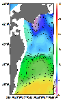 AMSRによる2025年2月23日の房総から道東沖合の海面水温2℃台から18℃台となっている