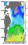 AMSRによる2025年2月28日の房総から道東沖合の海面水温2℃台から18℃台となっている