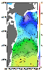 AMSRによる2025年3月1日の房総から道東沖合の海面水温3℃台から18℃台となっている