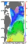 AMSRによる2025年4月1日の房総から道東沖合の海面水温2℃台から19℃台となっている