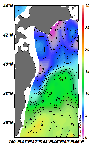 AMSRによる2025年4月3日の房総から道東沖合の海面水温2℃台から18℃台となっている