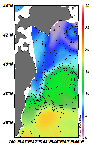 AMSRによる2025年4月6日の房総から道東沖合の海面水温2℃台から18℃台となっている