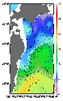 AMSRによる2025年4月10日の房総から道東沖合の海面水温3℃台から18℃台となっている
