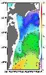 AMSRによる2025年4月14日の房総から道東沖合の海面水温3℃台から19℃台となっている