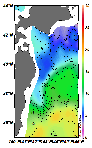 AMSRによる2025年4月16日の房総から道東沖合の海面水温3℃台から18℃台となっている
