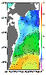 AMSRによる2025年4月19日の房総から道東沖合の海面水温3℃台から20℃台となっている