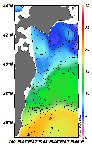 AMSRによる2025年4月20日の房総から道東沖合の海面水温3℃台から20℃台となっている