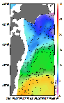 AMSRによる2025年4月21日の房総から道東沖合の海面水温2℃台から20℃台となっている