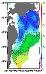 AMSRによる2025年4月24日の房総から道東沖合の海面水温2℃台から18℃台となっている