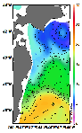 AMSRによる2025年4月27日の房総から道東沖合の海面水温2℃台から19℃台となっている