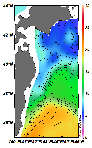 AMSRによる2025年4月28日の房総から道東沖合の海面水温4℃台から20℃台となっている
