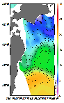 AMSRによる2025年4月29日の房総から道東沖合の海面水温3℃台から20℃台となっている
