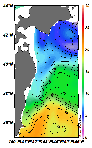 AMSRによる2025年5月1日の房総から道東沖合の海面水温2℃台から20℃台となっている