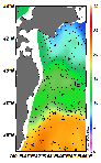 AMSRによる2025年5月21日の房総から道東沖合の海面水温5℃台から22℃台となっている