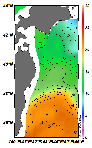 AMSRによる2025年6月8日の房総から道東沖合の海面水温6℃台から22℃台となっている