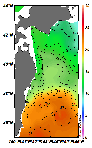 AMSRによる2025年6月9日の房総から道東沖合の海面水温8℃台から23℃台となっている