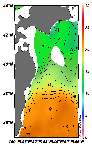 AMSRによる2025年6月11日の房総から道東沖合の海面水温9℃台から23℃台となっている