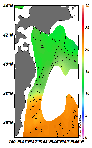AMSRによる2025年6月12日の房総から道東沖合の海面水温11℃台から22℃台となっている