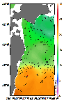 AMSRによる2025年6月16日の房総から道東沖合の海面水温8℃台から23℃台となっている