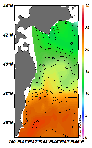 AMSRによる2025年6月18日の房総から道東沖合の海面水温7℃台から24℃台となっている