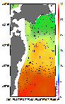 AMSRによる2025年6月24日の房総から道東沖合の海面水温9℃台から24℃台となっている