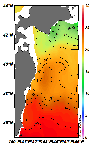 AMSRによる2025年7月2日の房総から道東沖合の海面水温12℃台から26℃台となっている