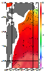 AMSRによる2025年8月20日の房総から道東沖合の海面水温16℃台から29℃台となっている