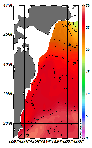 AMSRによる2025年8月21日の房総から道東沖合の海面水温17℃台から29℃台となっている