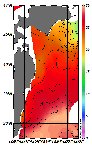 AMSRによる2025年9月6日の房総から道東沖合の海面水温16℃台から29℃台となっている