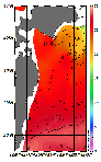 AMSRによる2025年9月9日の房総から道東沖合の海面水温16℃台から29℃台となっている