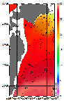 AMSRによる2025年9月10日の房総から道東沖合の海面水温16℃台から29℃台となっている