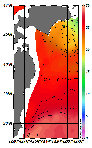 AMSRによる2025年9月12日の房総から道東沖合の海面水温15℃台から29℃台となっている
