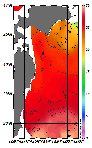 AMSRによる2025年9月13日の房総から道東沖合の海面水温15℃台から30℃台となっている
