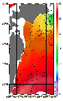 AMSRによる2025年9月15日の房総から道東沖合の海面水温11℃台から28℃台となっている