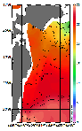 AMSRによる2025年9月16日の房総から道東沖合の海面水温14℃台から29℃台となっている