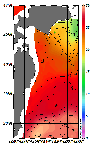 AMSRによる2025年9月19日の房総から道東沖合の海面水温14℃台から30℃台となっている
