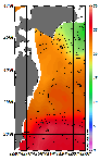AMSRによる2025年10月1日の房総から道東沖合の海面水温13℃台から28℃台となっている